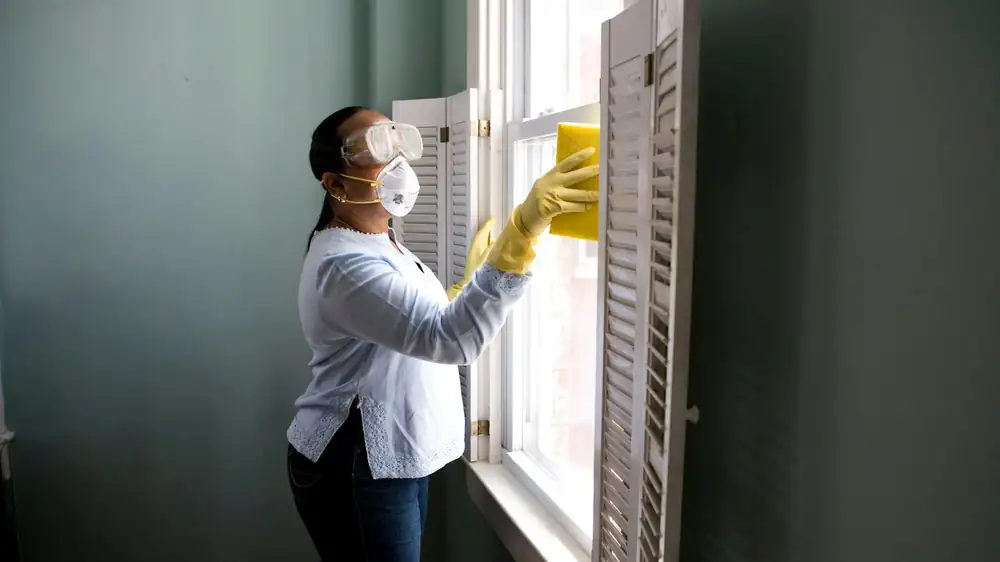 A clean bathroom where surfaces are clear before wiping